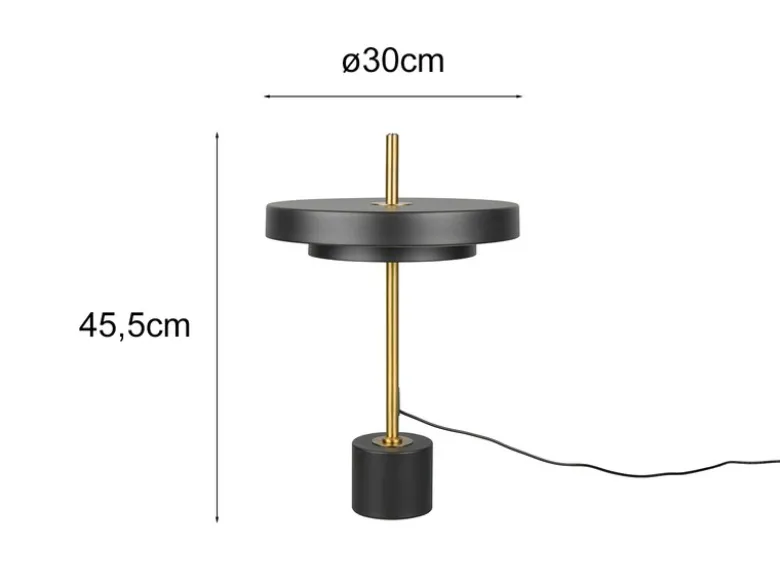 Dimmbare LED Tischlampe KEATON im modernen Design, Schwarz Gold, Höhe 45,5cm