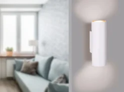 Dimmbare Up & Down Innenwandleuchte aus weißem Metall mit 2 LEDs, Höhe 18cm