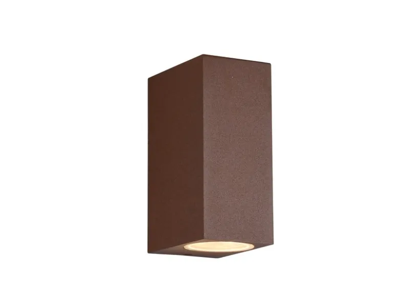 Eckige Außenwandleuchte ROYA Up and Down aus Aluminium Rostoptik, Höhe 15cm