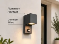 Eckige Außenwandleuchte ROYA Downlight mit Bewegungsmelder, Anthrazit Höhe 15cm