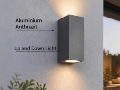 Eckige Außenwandleuchte ROYA Up and Down aus Aluminium Anthrazit, Höhe 15cm