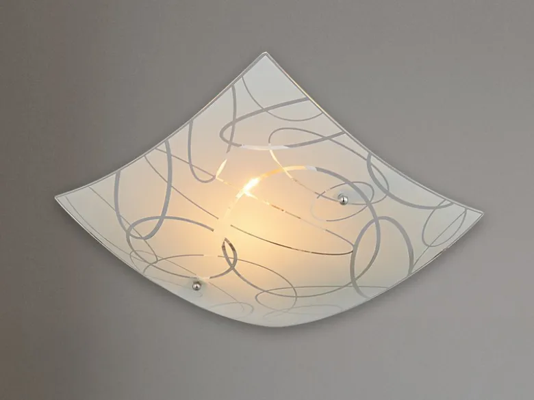 Eckige Deckenleuchte SPIRELLI Glas mit modernem Dekor, Quadrat 30cm
