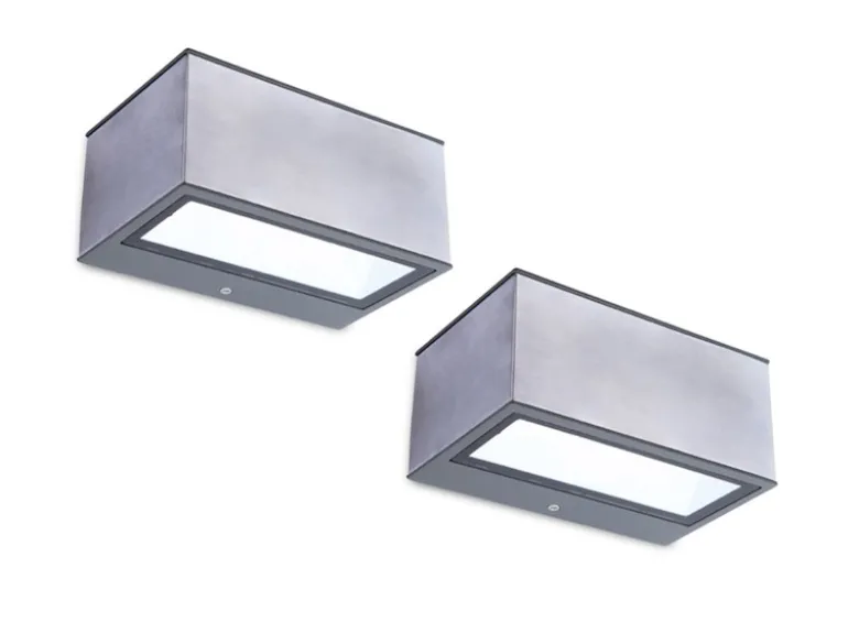 Eckige LED Up and Down Außenwandlampen 2er SET aus ALU in Silber, 14cm breit