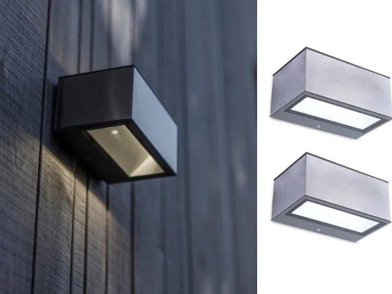 Eckige LED Up and Down Außenwandlampen 2er SET aus ALU in Silber, 14cm breit