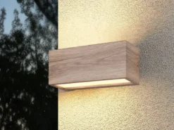 Eckige LED Up & Downlight Außenwandleuchte Holzoptik, Breite 25cm