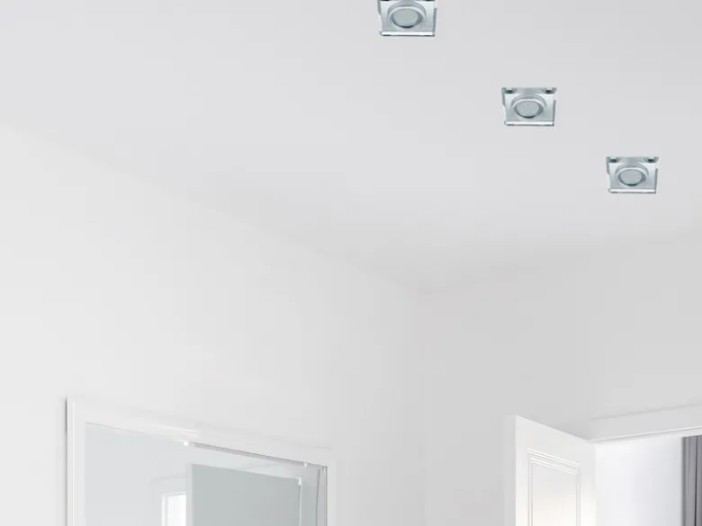 Eckiger LED Deckeneinbaustrahler in Silber Chrom mit Kristallglas 9 x 9cm