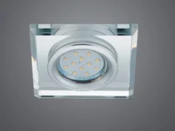 Eckiger LED Deckeneinbaustrahler in Silber Chrom mit Kristallglas 9 x 9cm