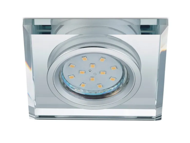 Eckiger LED Deckeneinbaustrahler in Silber Chrom mit Kristallglas 9 x 9cm