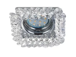Eckiger LED Deckeneinbaustrahler in Silber Chrom mit Kristallglas 10 x 10cm