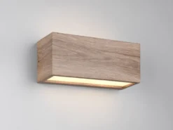 Eckige Up & Downlight Außenwandleuchte MAYENNE Holzoptik, Breite 25cm