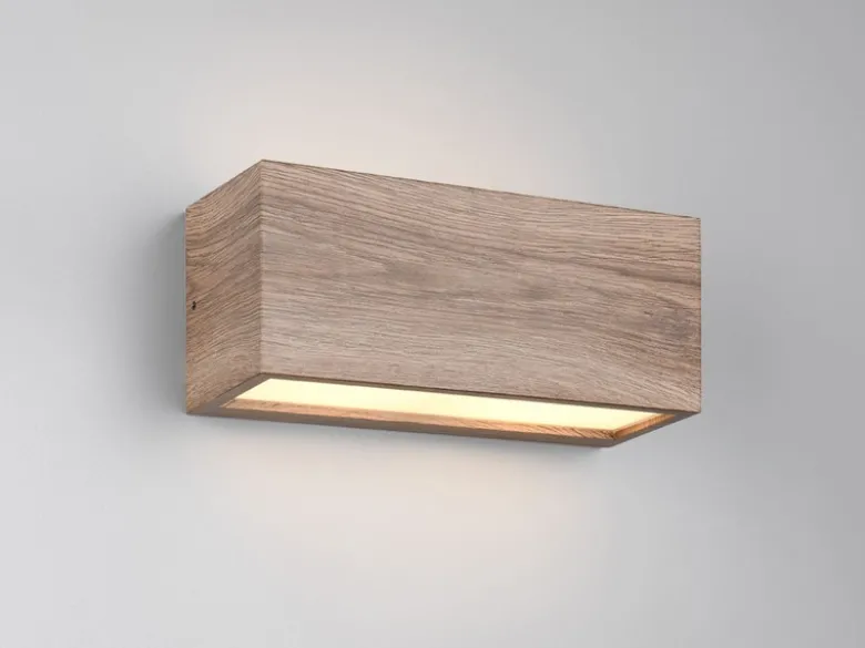 Eckige Up & Downlight Außenwandleuchte MAYENNE Holzoptik, Breite 25cm