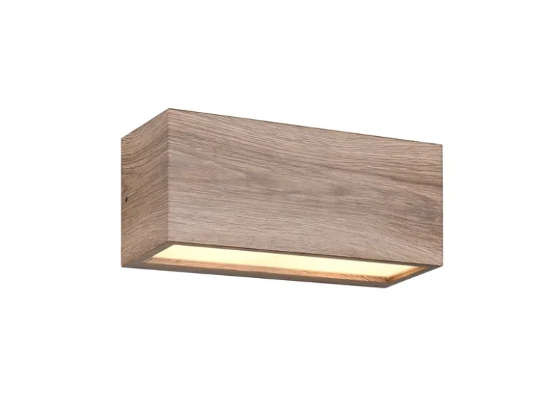 Eckige Up & Downlight Außenwandleuchte MAYENNE Holzoptik, Breite 25cm