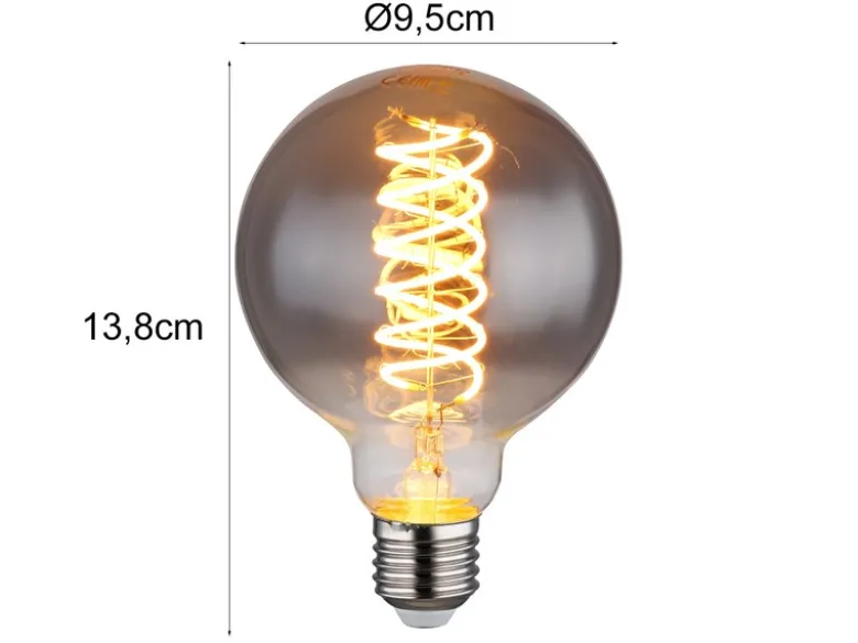 E27 Filament LED - 8,5 Watt, 280 Lumen, 2000 Kelvin Ø9,5cm - extern dimmbar