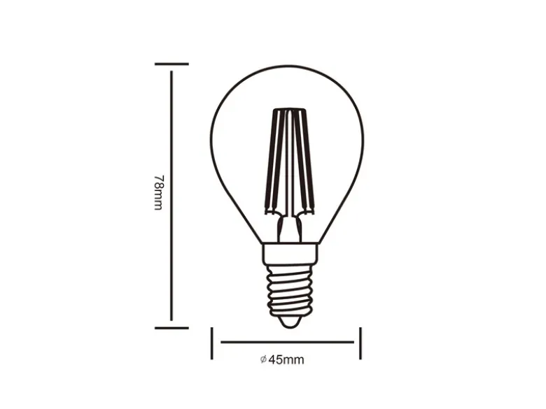E14 Filament LED, 2 Watt, 225 Lumen, warmweiß, Ø4,5cm, nicht dimmbar