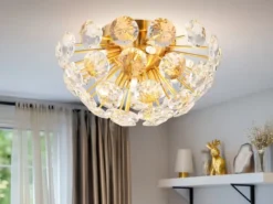 Elegante LED Deckenleuchte in Gold mit K9 Kristallen, Ø 39cm