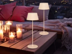 2er SET Akku LED Tischlampen kabellos für Innen & Außen, Beige - Höhe 39cm