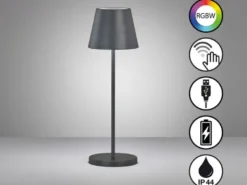 2er SET Akku Tischlampen Schwarz ohne Kabel mit Ladestation, Höhe 34cm