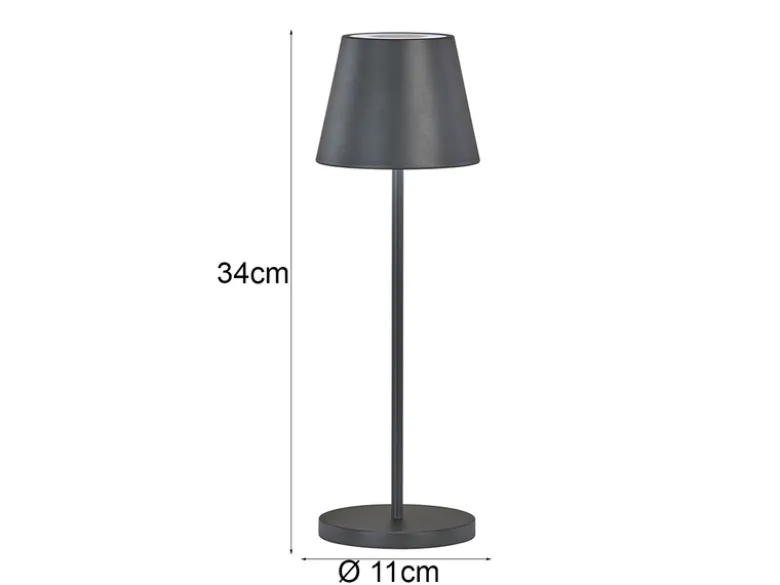 2er SET Akku Tischlampen Schwarz ohne Kabel mit Ladestation, Höhe 34cm