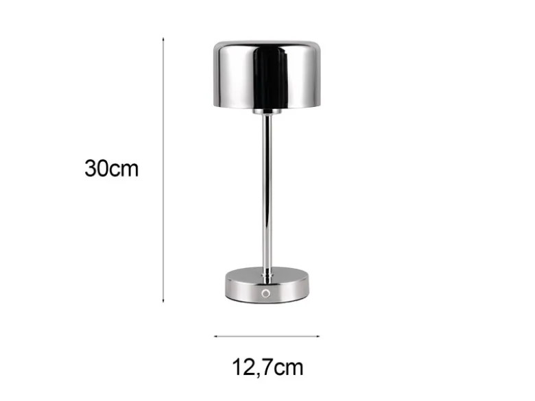 2er SET Akku Tischleuchten, per USB aufladbar, dimmbar, Silber Chrom, Höhe 30cm