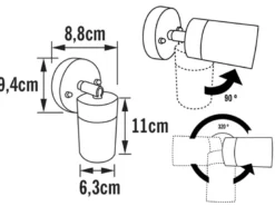 2er-Set Aluminium Wandspot MODENA grau, GU10, Höhe 15cm, IP44