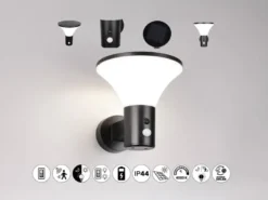 2er SET Außenwandleuchten mit Solar und Strom, Hybrid mit Bewegungsmelder