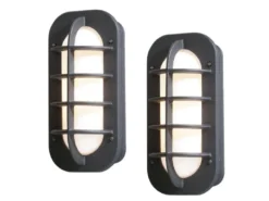 2er Set Außenwandleuchte / Wandlampe LOKE, Alu schwarz lackiert, Acrylglas opal