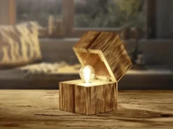 2-er SET aufklappbare LED Tischleuchten aus Holz Natur, Höhe 16cm