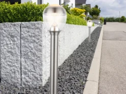 2er Set ausgefallene LED Wegeleuchten aus Edelstahl in Silber, Höhe 59cm