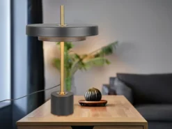 2er SET dimmbare LED Tischlampen im modernen Design, Schwarz Gold, Höhe 45,5cm
