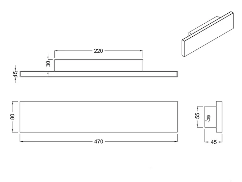 2er Set Flache LED Wandleuchten Up & Down Anthrazit 3 Stufen Dimmer, Breite 47cm