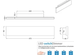 2er Set Flache LED Wandleuchten Up & Down Weiß - 3 Stufen Dimmer, Breite 47cm