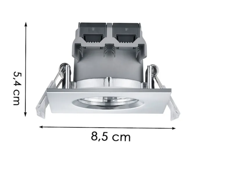 4er SET IP65 LED Deckeneinbaustrahler Silber Chrom eckig, dimmbar, 8,5cm