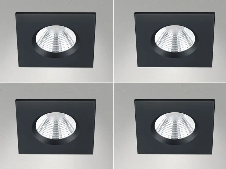 4er SET IP65 LED Deckeneinbaustrahler Schwarz eckig, dimmbar, 8,5cm