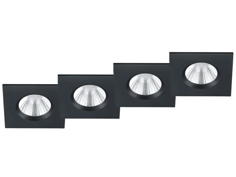 4er SET IP65 LED Deckeneinbaustrahler Schwarz eckig, dimmbar, 8,5cm