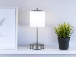 2er SET kabellose Tischlampen Silber / Opalglas dimmbar, Höhe 34,5cm