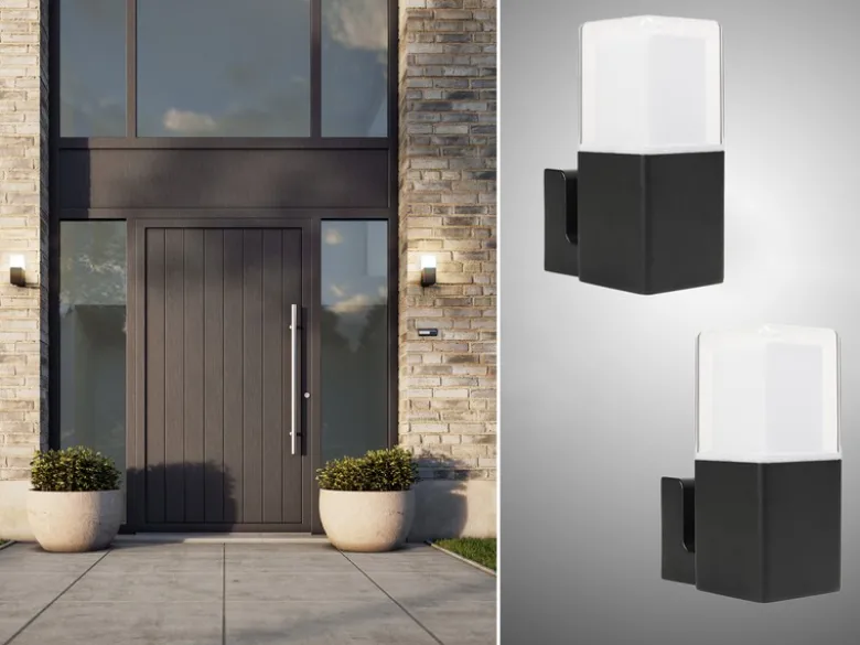 2er Set LED Außenwandleuchten aus Aluminium in Schwarz Up Light, Höhe 20cm