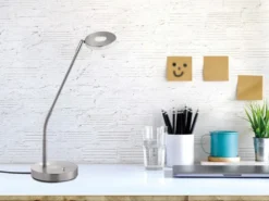 2er SET LED Schreibtischlampen Silber mit Dimmer, Höhe 60cm