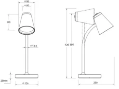 2er SET LED Schreibtischlampen Weiß flexibel biegsam, Höhe 36cm