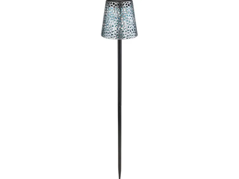 2er Set LED Solar Erdspießleuchten mit Dekorstanzungen in Silber-Blau, Höhe 70cm