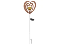2er Set LED Solar Gartenstecker mit drehbaren Herzen in Rostoptik, Höhe 82cm