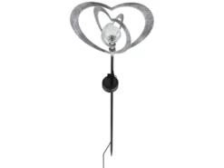 2er Set LED Solar Gartenstecker mit drehbaren Herzen in Silber-Grau, Höhe 82cm