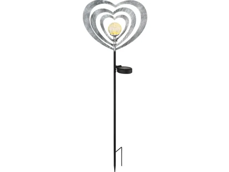 2er Set LED Solar Gartenstecker mit drehbaren Herzen in Silber-Grau, Höhe 82cm