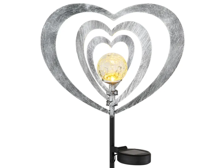 2er Set LED Solar Gartenstecker mit drehbaren Herzen in Silber-Grau, Höhe 82cm