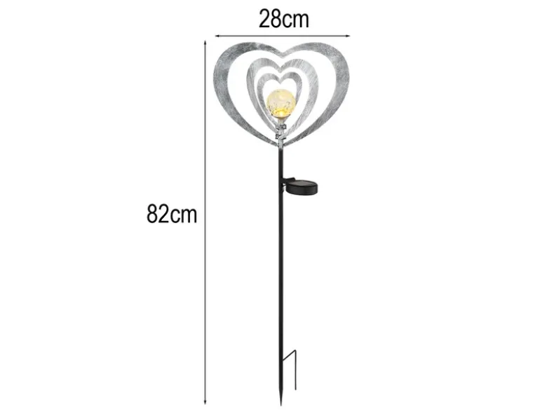 2er Set LED Solar Gartenstecker mit drehbaren Herzen in Silber-Grau, Höhe 82cm