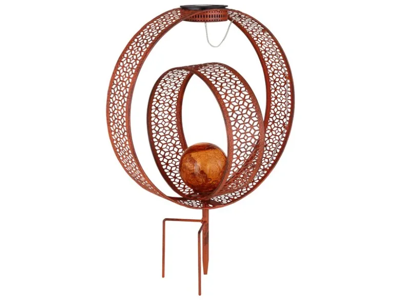 2er Set LED Solarleuchten Dekorstanzungen in Rostoptik & Crackleglas, Höhe 42cm
