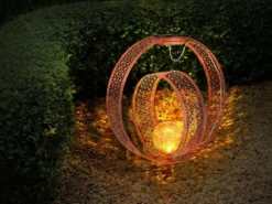 2er Set LED Solarleuchten Dekorstanzungen in Rostoptik & Crackleglas, Höhe 42cm