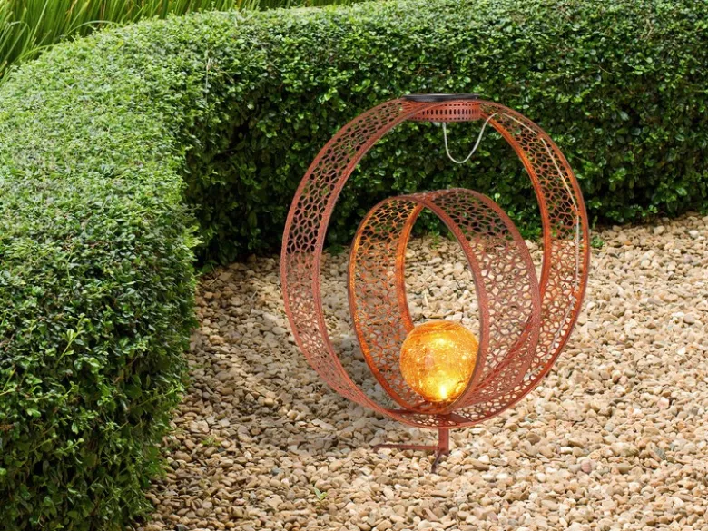2er Set LED Solarleuchten Dekorstanzungen in Rostoptik & Crackleglas, Höhe 42cm