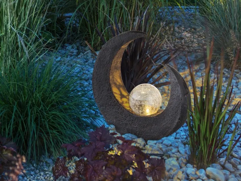 2er SET LED Solarleuchten mit Crackleglas Kugel, groß Bronze & klein Steinoptik