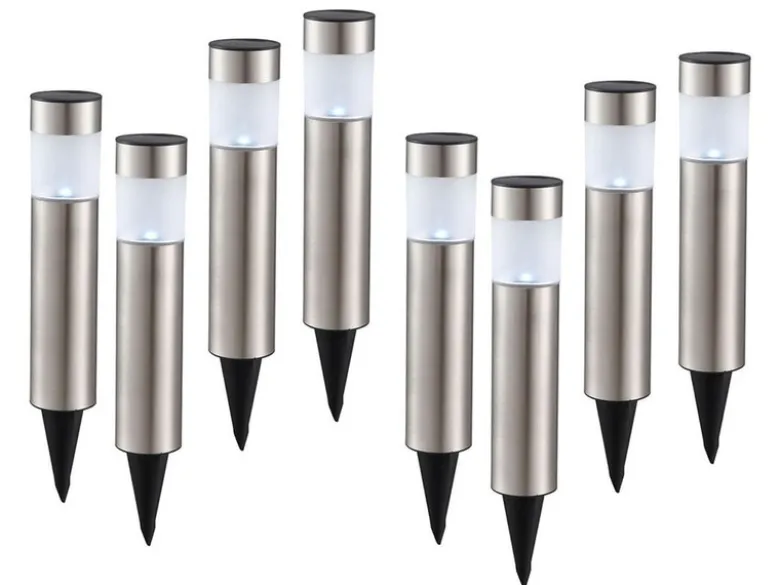8er Set LED Solarleuchten mit Erdspieß, Gartenlampen Edelstahl, Höhe 38 cm