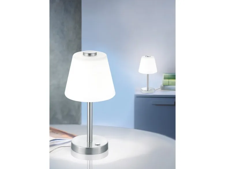 2er SET LED Tischlampen Silber matt mit Glaslampenschirm Weiß, Höhe 29cm